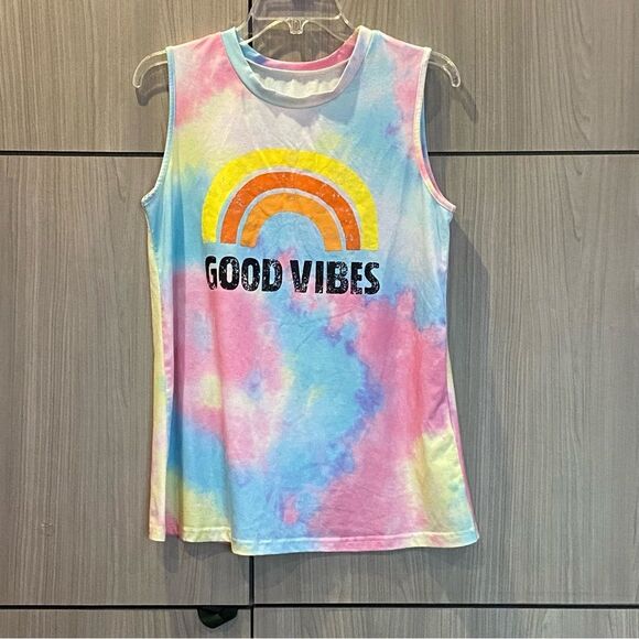 Good Vibes Tie Dye Tank Oversized Small - Picture 1 of 5
